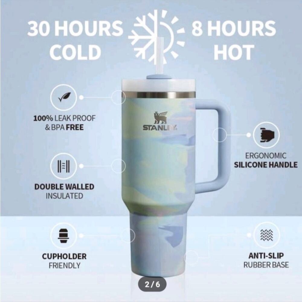 Stanley Quencher H2.0 Flowstate Cool Serene Brushstrokes 40oz Pastel Purple NWT